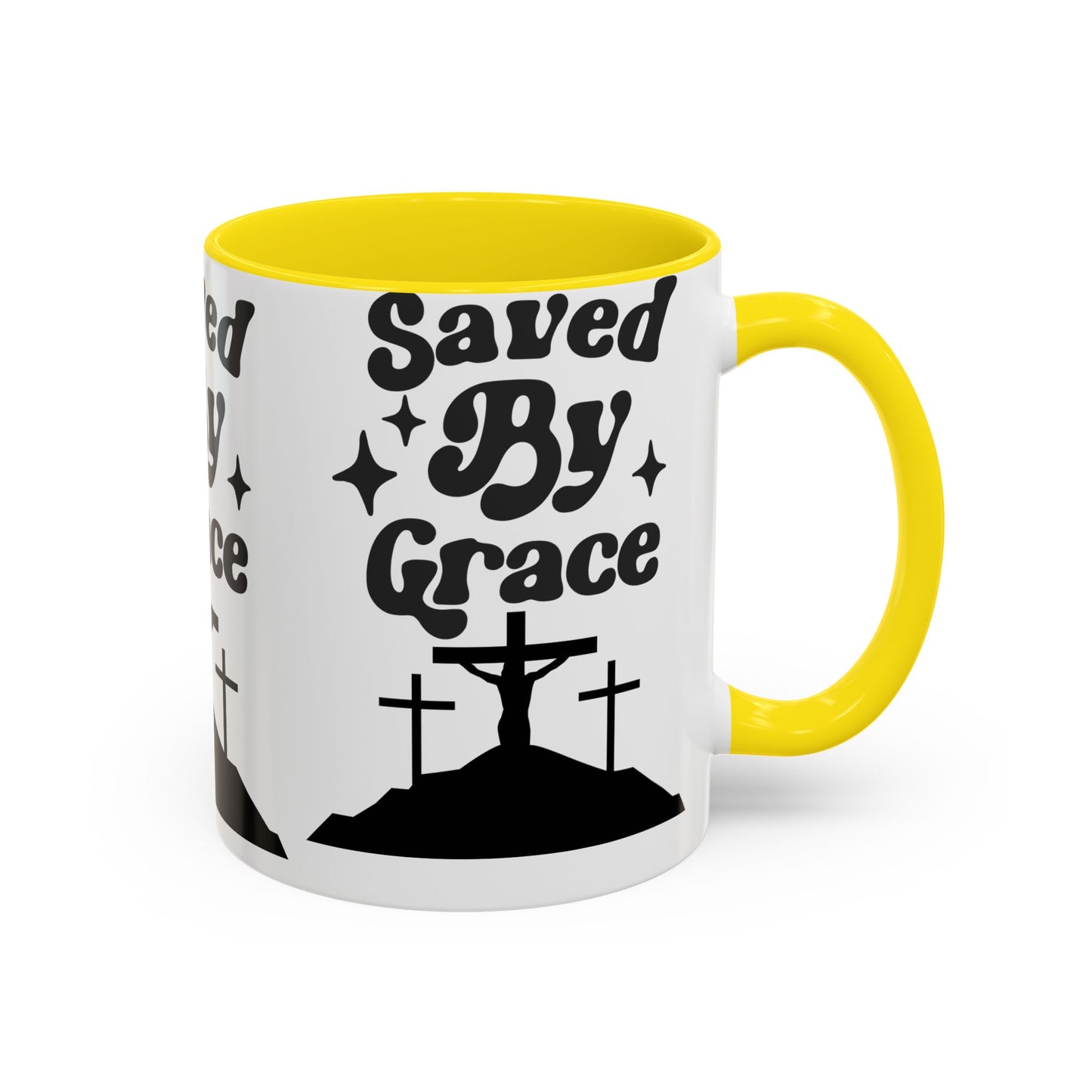 Saved By Grace Accent Coffee Mug - Inspirational Christian Gift (11, 15oz)