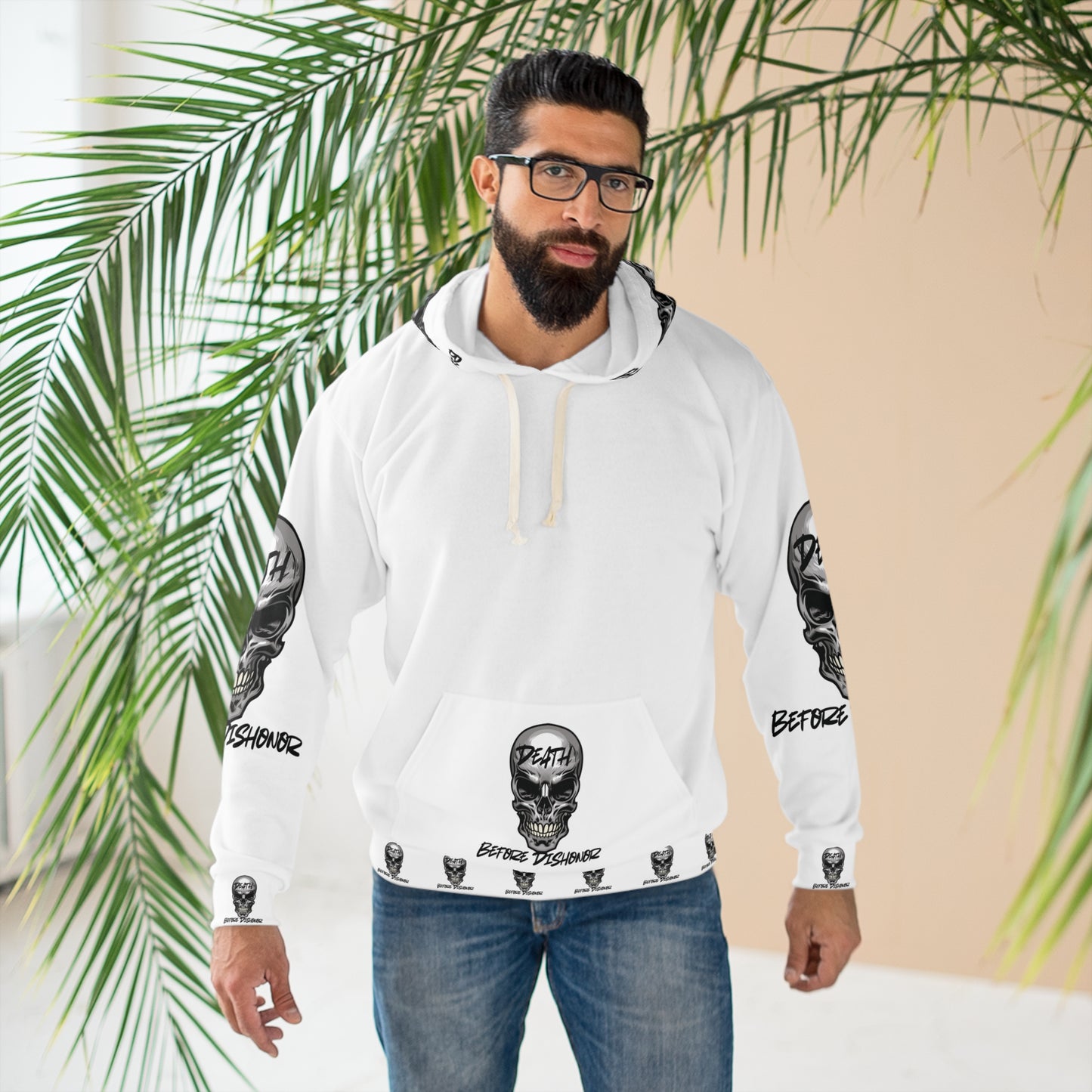 Unisex Skull Graphic Hoodie - 'Death Before Dishonor'