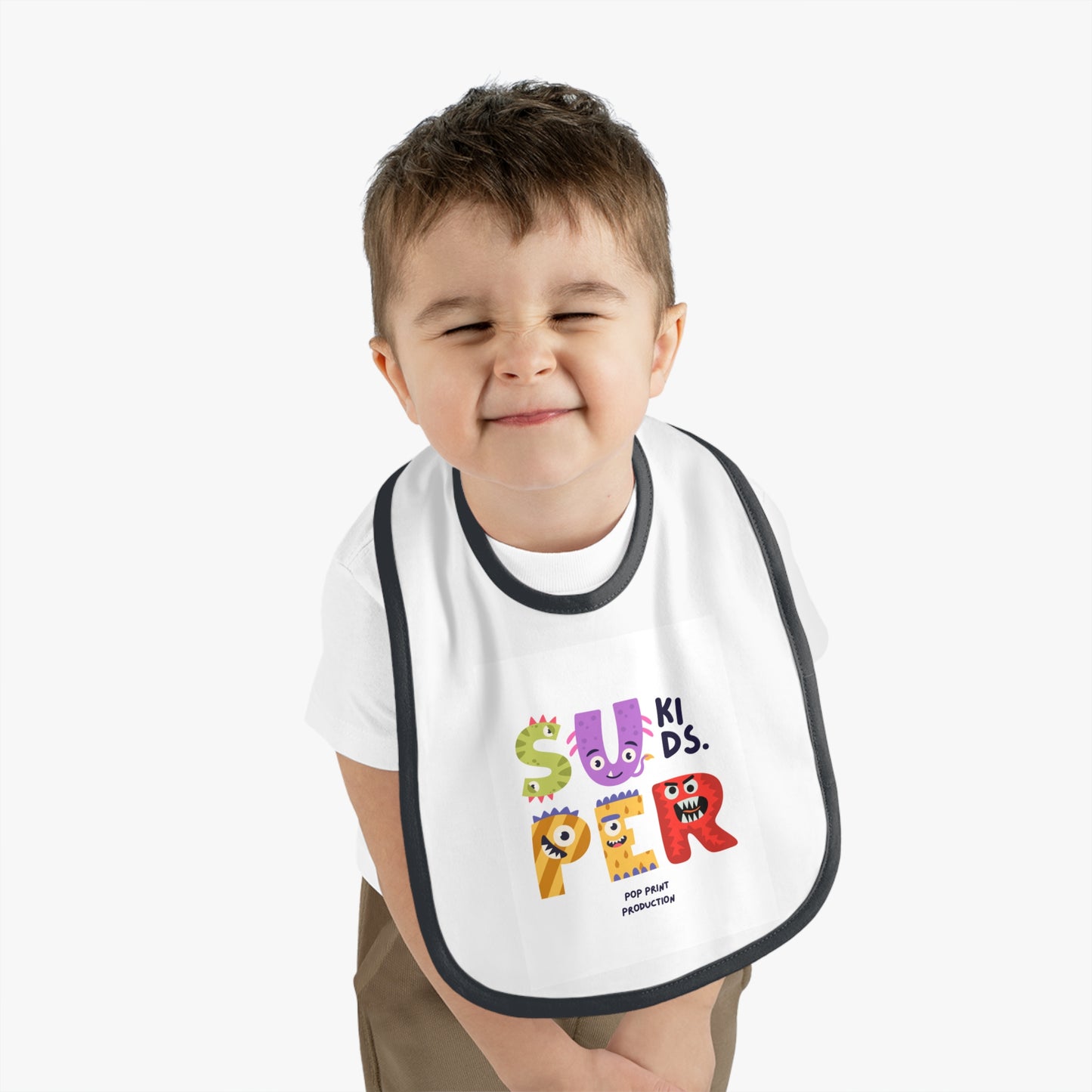 Super Kids Contrast Trim Baby Bib - Fun & Playful Design for Messy Meals