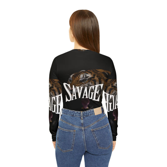 Savage Tiger Women's Long Sleeve V-Neck Shirt - Bold Fashion Statement for Fierce Styles