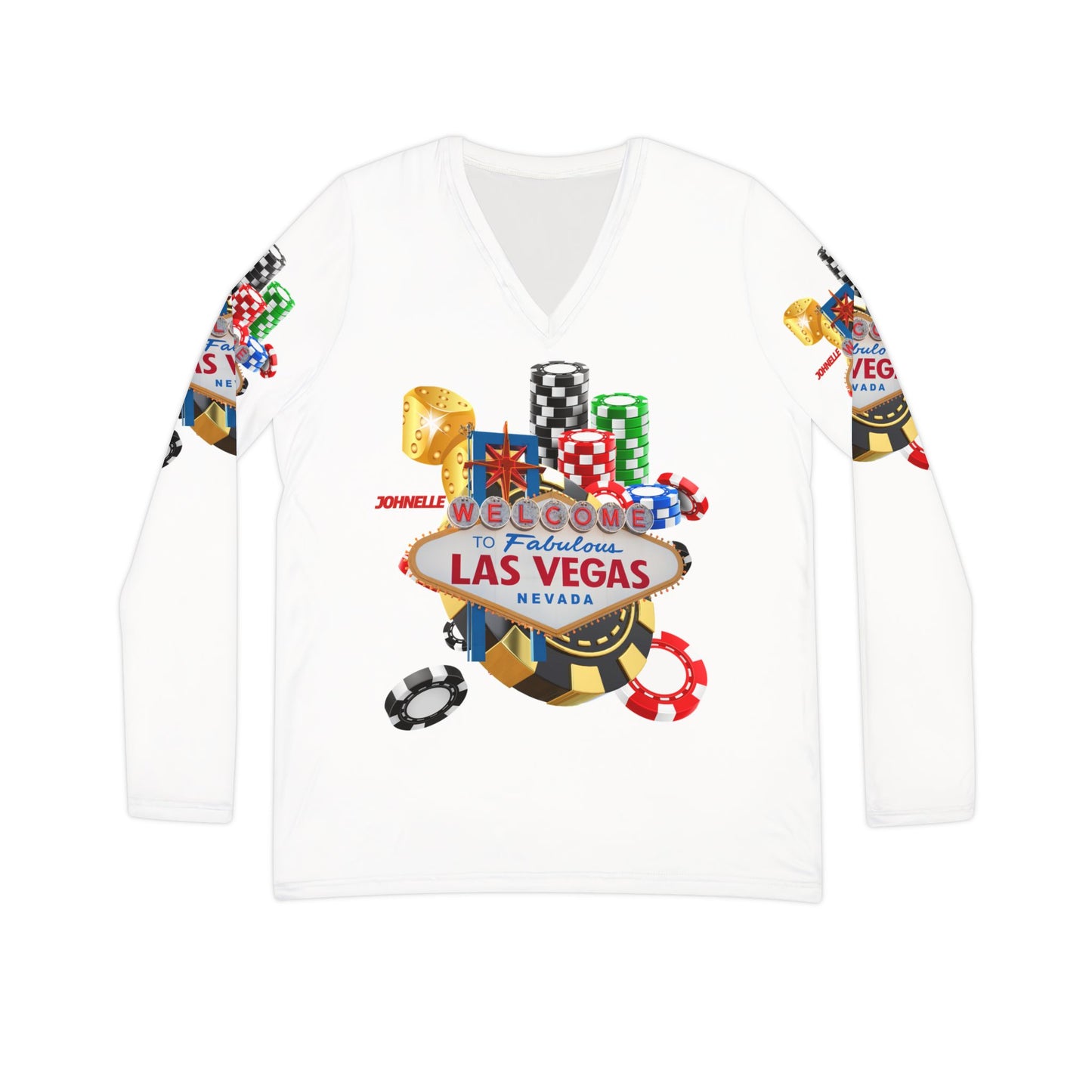 Women’s Long Sleeve V-Neck Casino Shirt - Welcome to Fabulous Las Vegas Design