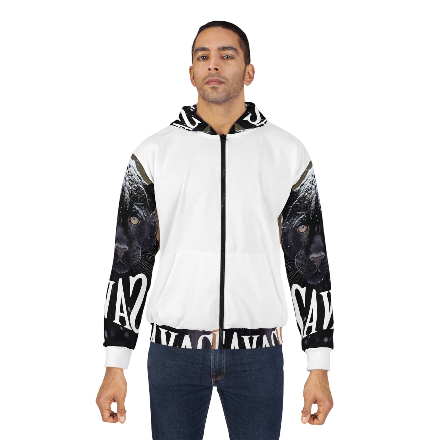 Savage Panther Unisex Zip Hoodie - Bold Animal Graphic Streetwear