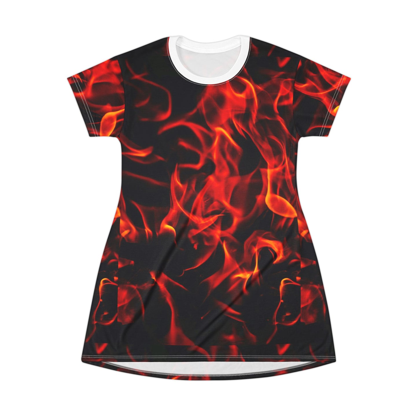 Fiery Flames T-Shirt Dress - Bold & Stylish for Casual Summer Outings