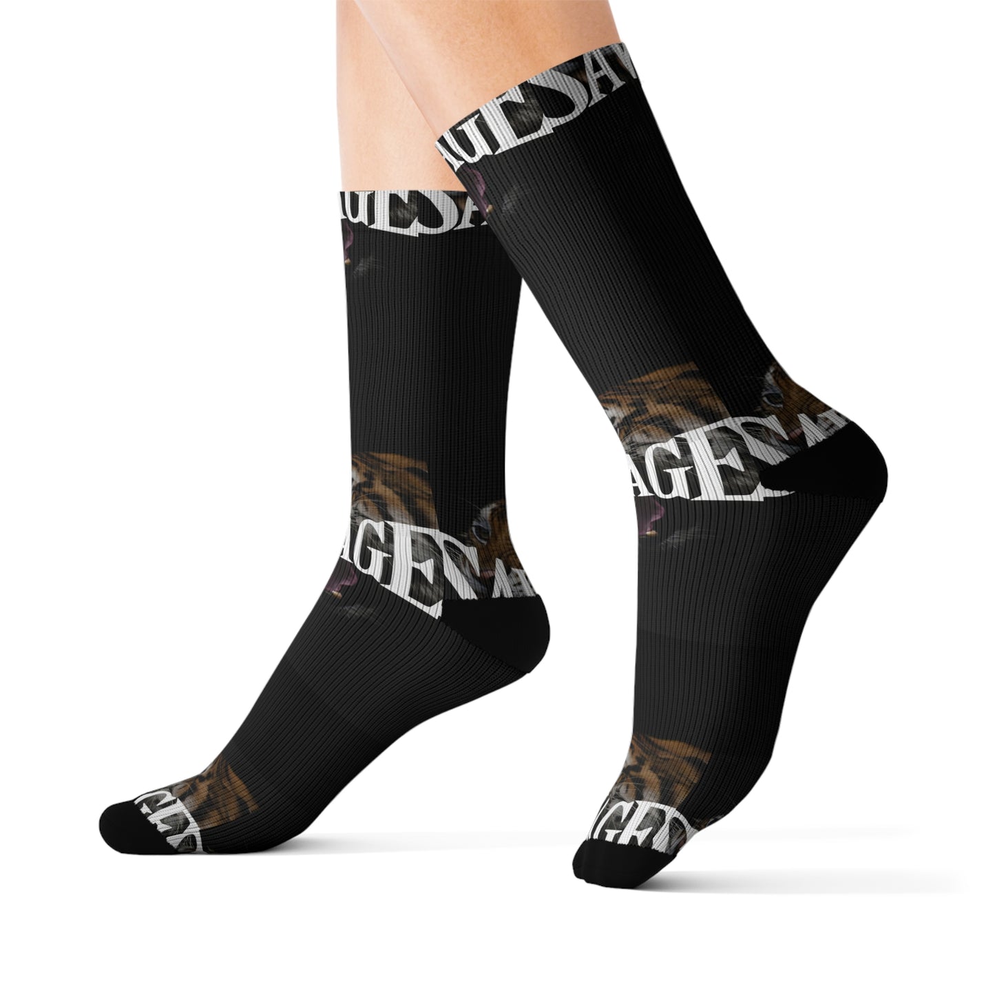 Savage Tiger Sublimation Socks - Bold Animal Print Crew Socks for Wild Style