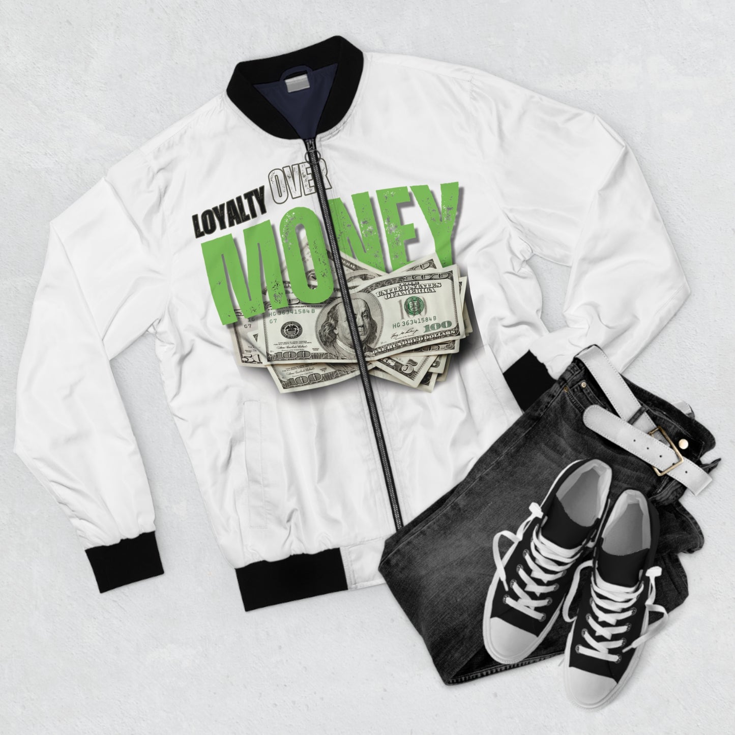 Loyalty Over Money Men's Bomber Jacket - Stylish Streetwear