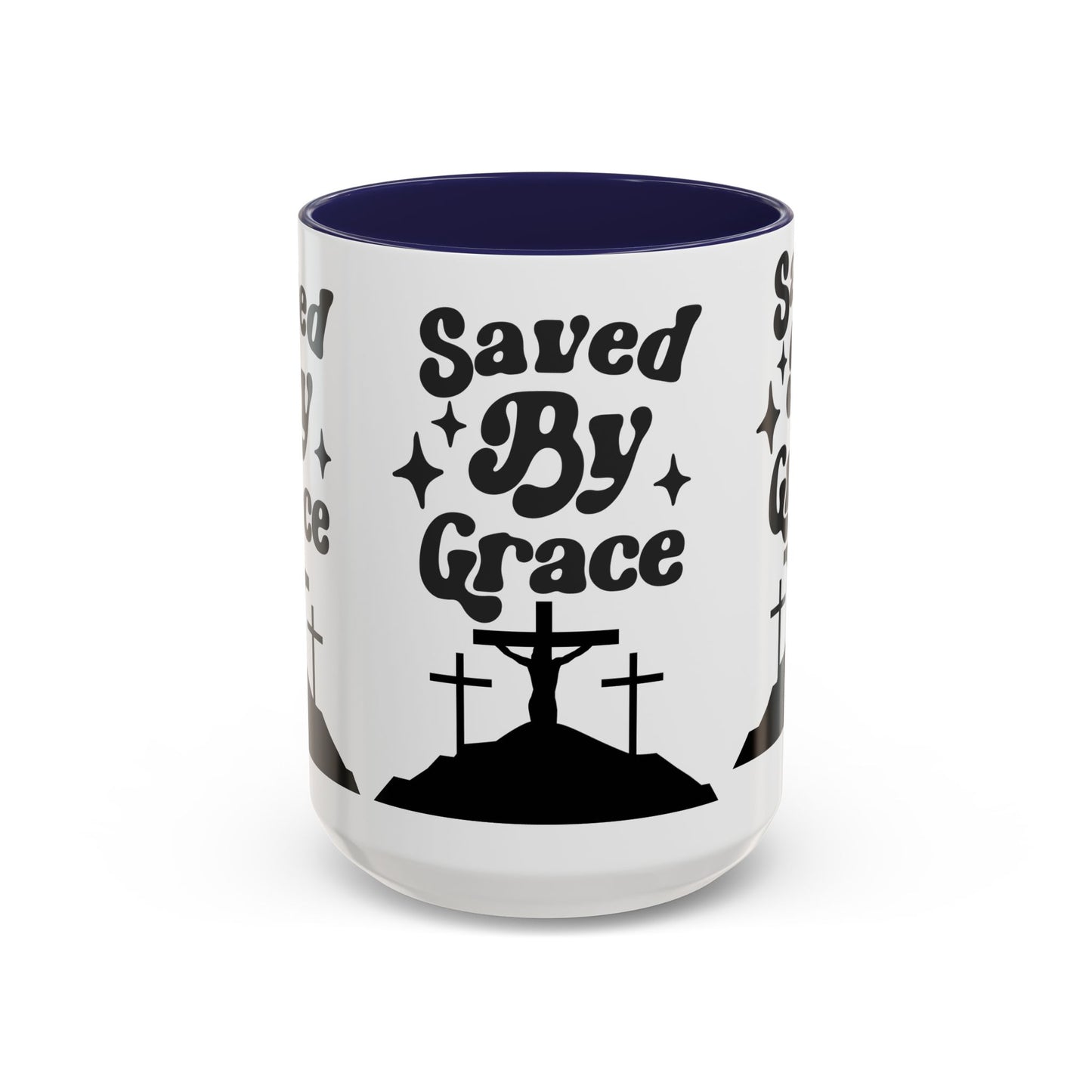 Saved By Grace Accent Coffee Mug - Inspirational Christian Gift (11, 15oz)