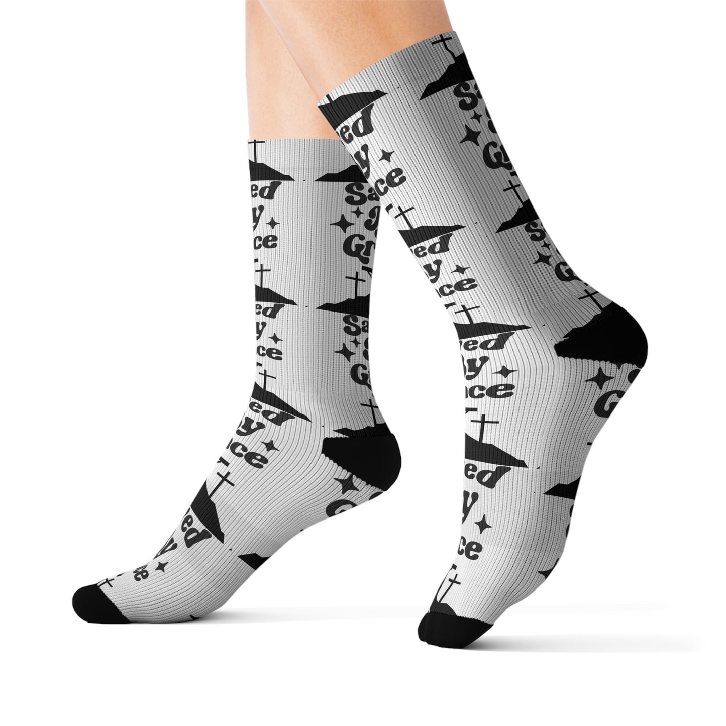 Saved by Grace Sublimation Socks - Faith-Inspired Fashion for Every Occasion