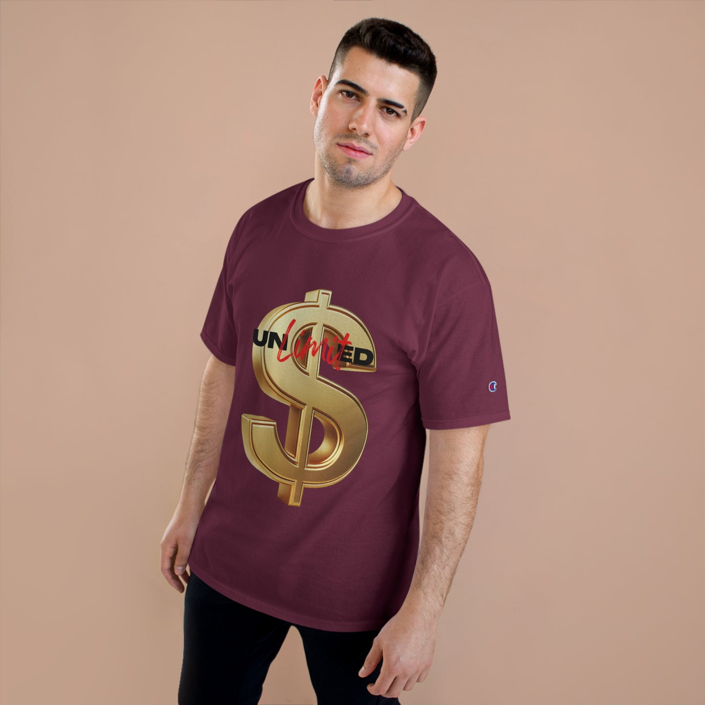 Limited Edition Champion T-Shirt - Gold Dollar Sign & 'Unlimited' Print