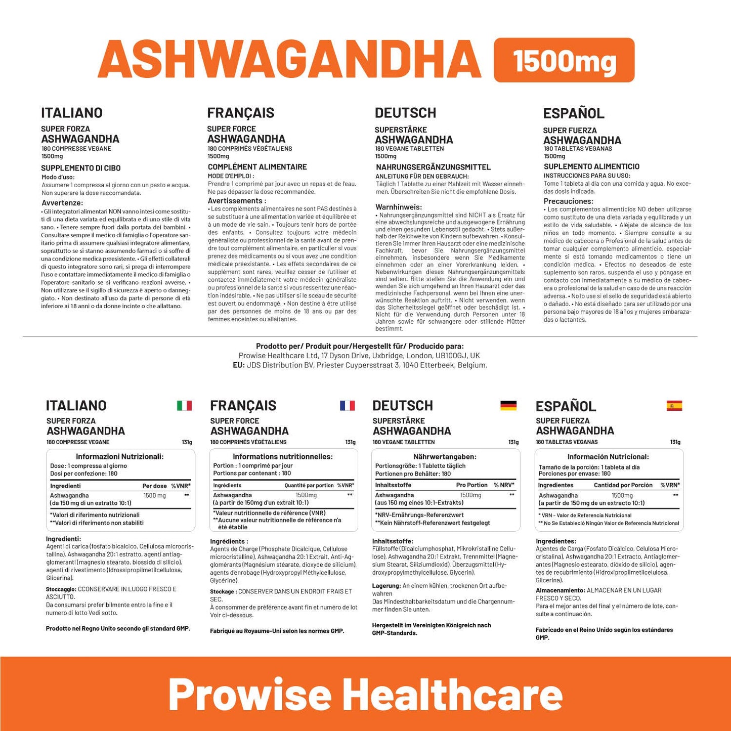 Ashwagandha 1500mg 180 Vegan Tablets